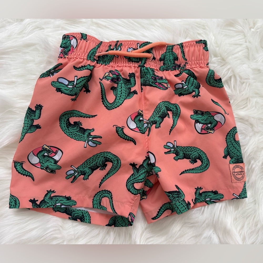 Orange Alligator Print Kids Swim Shorts